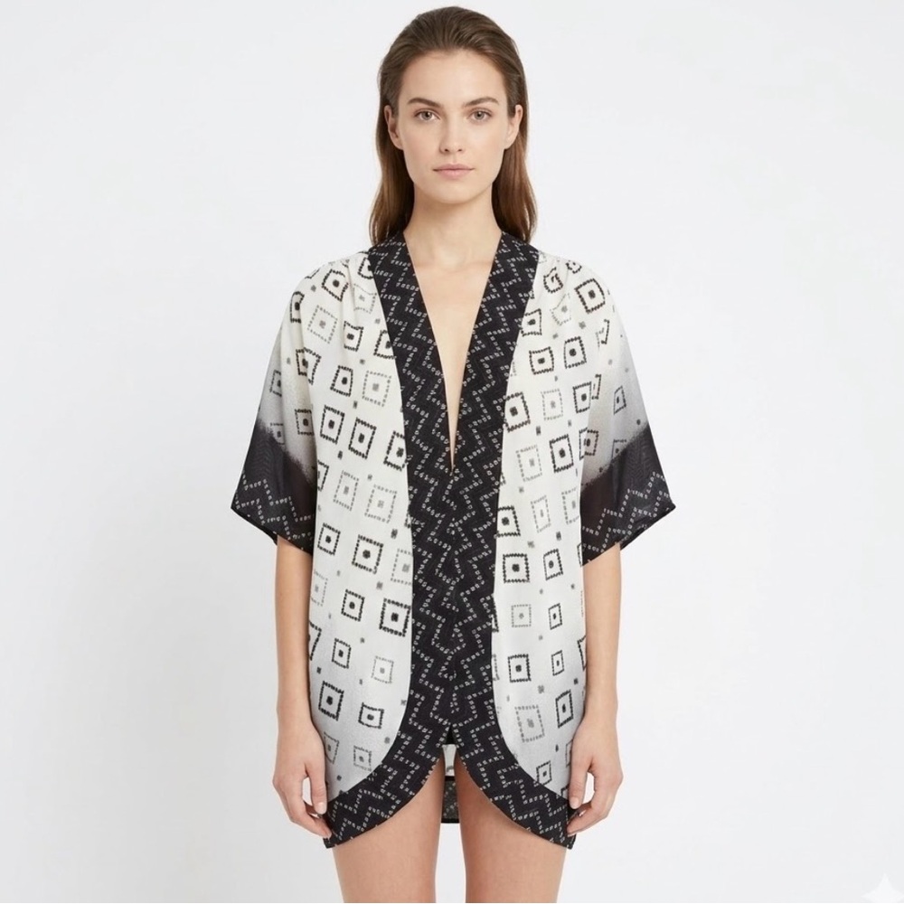 Écoté Urban Outfitters Geometric Kimono Cardigan Boho White Black S Small Sheer